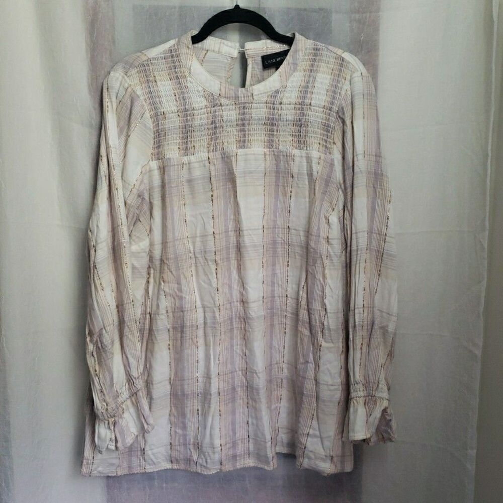 Lane Bryant Womens Metallic Plaid White Peasant Prairie Cottagecore Top Size 16